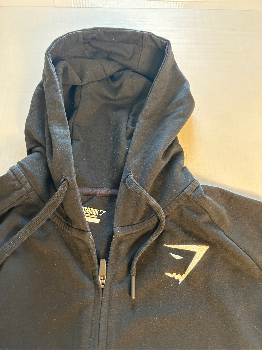 Gymshark Crest Zip Up Black Hoodie Full Length . Sz S - Picture 8 of 11